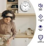 HITO 10 Inch Silent Wall Clock Battery Operated Non Ticking Glass Cover Silver Aluminum Frame, for Kitchen, Bedroom, Home Office, Living Room Decor - Image 4