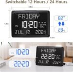 Raynic Digital Clock, 11.5" Large Display Calendar Clock with Day and Date, Indoor Temperature, Adjustable Brightness, Snooze,12/24H, DST for Home, Office, Elderly - Image 3