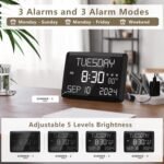 Raynic Digital Clock, 11.5" Large Display Calendar Clock with Day and Date, Indoor Temperature, Adjustable Brightness, Snooze,12/24H, DST for Home, Office, Elderly - Image 6