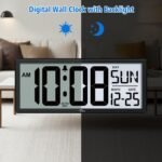 WallarGe Backlight Digital Wall Clock Battery Operated - with Temperature and Date 14.5'' Large Digital Wall Clock, Easy to Read and Set, Auto DST - Image 3