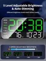 MASHI 8.4''Large Digital Wall Clock, Led Alarm Clock with Big Digits, Date, Temperature, DST, Modern Decor Design for Desk,5-Level Brightness for Room, Bedroom, Gift, Yougster and Elderly - Image 5