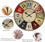 QWANPET Wall Clock - 12" Retro Rustic Style Quartz Clock, Silent Non-Ticking Wooden Battery Operated for Living Room, Kitchen, Home, Bathroom, Bedroom - Image 3