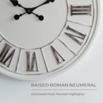 Large Farmhouse Wall Clock - 24 inch, Rustic White, Distressed Roman Numeral, Metal Face, Battery Operated, Modern Farmhouse Decorative Wall Clock for Living Room Decor - Image 6