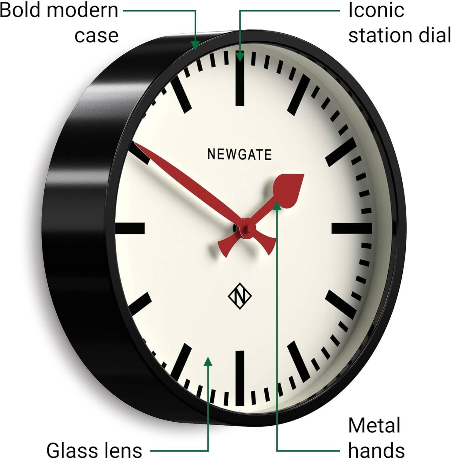 NEWGATE® Luggage Wall Clock | Modern Retro Metal Station Clock | 12 inch | Deep Metal case in Black | Contemporary Vintage Style for Kitchen, Living Room or Office - Image 7