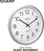 Sharp Wall Clock – Silver, Silent Non Ticking 14 Inch Quality Quartz Battery Operated Round Easy to Read Home/Kitchen/Office/Classroom/School Clocks, Sweep Movement - Image 3