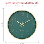 Foxtop Modern Wall Clock 12 Inch Silent Non Ticking Battery Operated Round Quartz Gold Wall Clock for Living Room Bedroom Kitchen Office Classroom Decor (Dark Green Dial) - Image 3