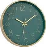 Foxtop Modern Wall Clock 12 Inch Silent Non Ticking Battery Operated Round Quartz Gold Wall Clock for Living Room Bedroom Kitchen Office Classroom Decor (Dark Green Dial) - Image 8