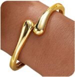 Gold Bangle Bracelets for Women Teens Trendy Chunky Adjustable Twist Cuff Bracelet Jewelry Gifts - Image 3