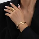 Gold Bangle Bracelets for Women Teens Trendy Chunky Adjustable Twist Cuff Bracelet Jewelry Gifts - Image 5