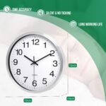 Wall Clock 12 Inch Silver Brushed Finish Silent Non Ticking Indoor Clock Round Battery Operated Stainless Steel Wall Clocks for Home, Office, Hotel, Bedroom, Living Room, Kitchen - Image 4