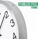 Wall Clock 12 Inch Silver Brushed Finish Silent Non Ticking Indoor Clock Round Battery Operated Stainless Steel Wall Clocks for Home, Office, Hotel, Bedroom, Living Room, Kitchen - Image 5