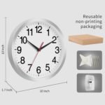 Wall Clock Modern 10 Inch Battery Operated Silent Non Ticking Analog Clock Decorative for Bedroom Kitchen Bathroom Office Home Living Room (Silver) - Image 5