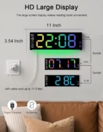 12" Digital Wall Clock Large Display with Remote Control, RGB Color LED Digital Clock with Date and Day of Week, Auto Brightness, DST, Temp, Digital Alarm Clocks for Bedrooms, Living Room - Image 3