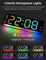 12" Digital Wall Clock Large Display with Remote Control, RGB Color LED Digital Clock with Date and Day of Week, Auto Brightness, DST, Temp, Digital Alarm Clocks for Bedrooms, Living Room - Image 4