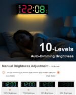 12" Digital Wall Clock Large Display with Remote Control, RGB Color LED Digital Clock with Date and Day of Week, Auto Brightness, DST, Temp, Digital Alarm Clocks for Bedrooms, Living Room - Image 5