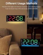 12" Digital Wall Clock Large Display with Remote Control, RGB Color LED Digital Clock with Date and Day of Week, Auto Brightness, DST, Temp, Digital Alarm Clocks for Bedrooms, Living Room - Image 7