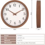 Topkey 12 Inch Silent Wall Clock with Wooden Hour and Minute Hands - Round Wood-Like Frame & White Dial for Home Office Kitchen Decor - Wooden Brown - Image 3