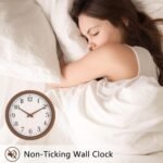 Topkey 12 Inch Silent Wall Clock with Wooden Hour and Minute Hands - Round Wood-Like Frame & White Dial for Home Office Kitchen Decor - Wooden Brown - Image 6