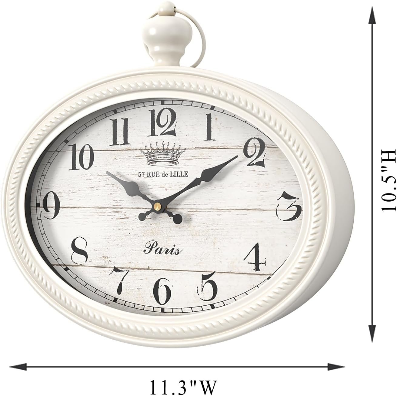 Retro Oval Wall Clock. White Vintage Antique Style. Battery Operated Decor Wall Clocks for Farmhouse, Living Room,Kitchen,Bedroom,Bathroom (10.5" H x 11.3" W) - Image 3