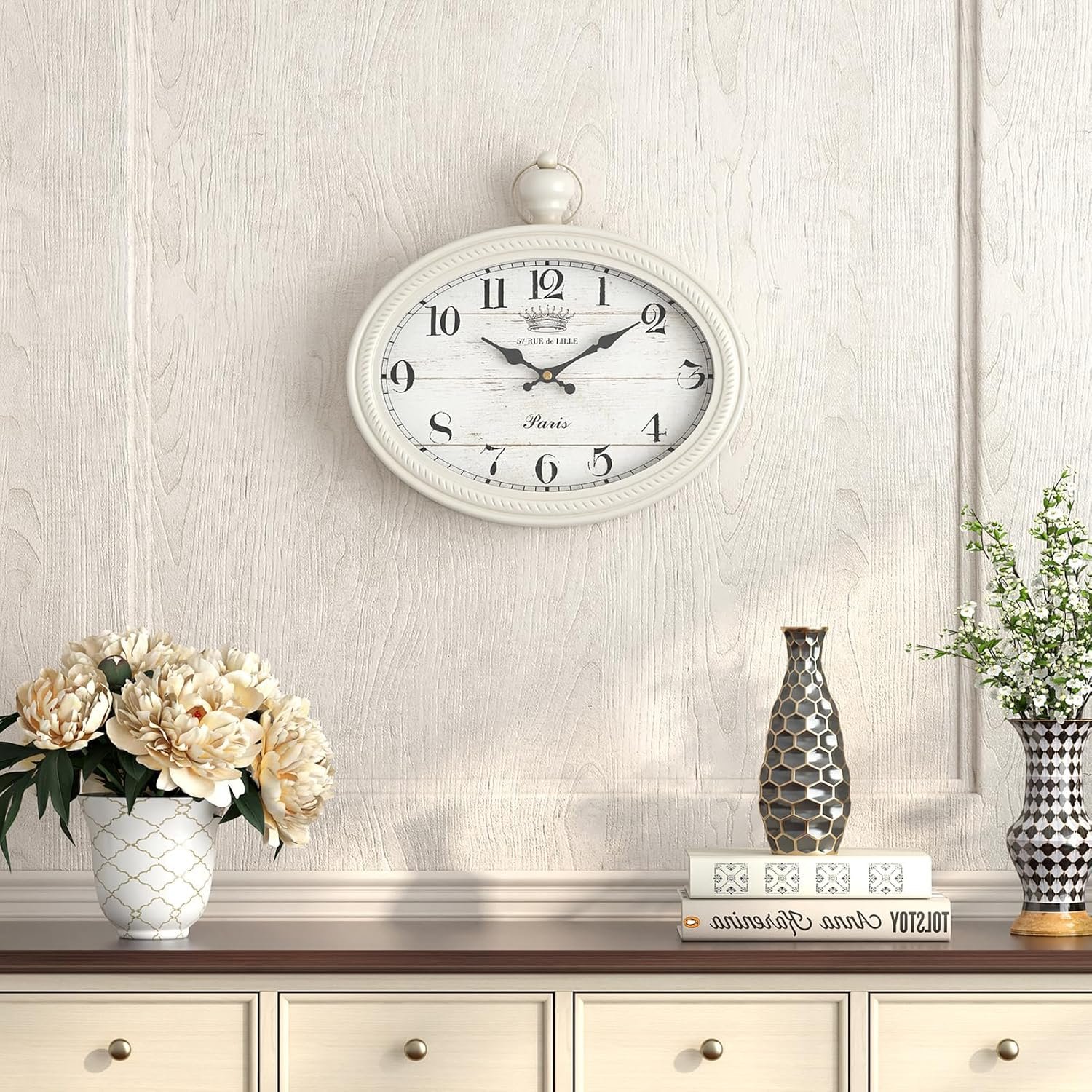 Retro Oval Wall Clock. White Vintage Antique Style. Battery Operated Decor Wall Clocks for Farmhouse, Living Room,Kitchen,Bedroom,Bathroom (10.5" H x 11.3" W) - Image 7