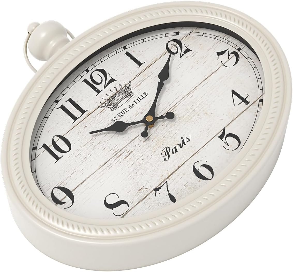 Retro Oval Wall Clock. White Vintage Antique Style. Battery Operated Decor Wall Clocks for Farmhouse, Living Room,Kitchen,Bedroom,Bathroom (10.5" H x 11.3" W) - Image 9