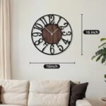 Maxstar Round Wall Clock for Living Room Decor Battery Operated Non Ticking Black Metal Wood Clocks for Home Living Room Garden Office Kitchen Decoration -16 inch - Image 3