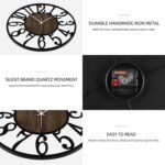 Maxstar Round Wall Clock for Living Room Decor Battery Operated Non Ticking Black Metal Wood Clocks for Home Living Room Garden Office Kitchen Decoration -16 inch - Image 4