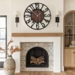 Maxstar Round Wall Clock for Living Room Decor Battery Operated Non Ticking Black Metal Wood Clocks for Home Living Room Garden Office Kitchen Decoration -16 inch - Image 7