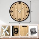 12 Inch Round Wall Clock Battery Operated, WoodenDecorative Analog Clocks Non-Ticking Quartz for Apartment, Living Room, Bedroom, Hallway, Classroom - Easy to Install & Read - Image 3