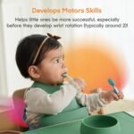 NumNum Baby Spoons Set, Baby Essentials Pre-Spoon GOOtensils for 6+ Months, First Stage Self-Feeding Spoons for Baby Led Weaning (BLW), Silicone Toddler Utensils, BPA-Free, 2 Pack Beige/Mauve - Image 4