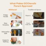 NumNum Baby Spoons Set, Baby Essentials Pre-Spoon GOOtensils for 6+ Months, First Stage Self-Feeding Spoons for Baby Led Weaning (BLW), Silicone Toddler Utensils, BPA-Free, 2 Pack Beige/Mauve - Image 8