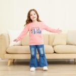 Toddler Girl Clothes Long Sleeve Cartoon & Letter Graphic Top + Fruit Stationery Print Flared Leg Pants - Image 5