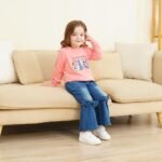 Toddler Girl Clothes Long Sleeve Cartoon & Letter Graphic Top + Fruit Stationery Print Flared Leg Pants - Image 7