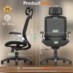 GABRYLLY Ergonomic Office Chair, High Back Home Desk Chair with Headrest, Flip-Up Arms, 90-120° Tilt Lock and Wide Cushion, Big and Tall Mesh Chairs for Man Woman, Black Task Chair - Image 3