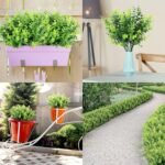 9 Bundles Fake Plants Artificial Boxwood Greenery 63 Stems Fade Resistant Faux Plastic Plants for Garden Farmhouse Porch Patio Window Box Wedding Office Home Indoor Outdoor Decor - Image 5
