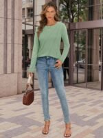 ATHMILE Womens Long Sleeve Shirts Pleated Crew Neck Casual Fall Fashion Tops Loose Fit Lightweight Girls Outfits Clothes - Image 5