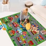 Kids Carpet Playmat Rug 59"x39.4", Car Rug for Kids Cars, Non-Slip Town City Road Map Kids Rugs for Playroom Bedroom Boys, Kids Cars Play Mat Track Road Rugs for Kid(59X39.4Inch,Green) - Image 7