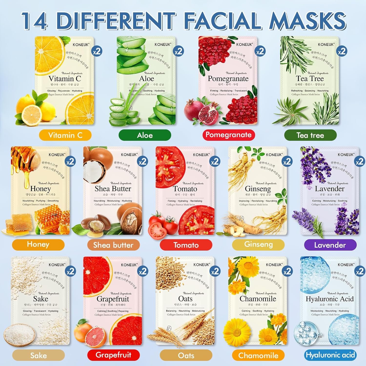 28 Pack Sheet Face Masks Skincare, Hydrating Face Masks Suitable for Sensitive Skin, Bulk Facial Mask Gifts Set for Women Skin Care, Home Skincare Spa for All Skin Types - Image 4
