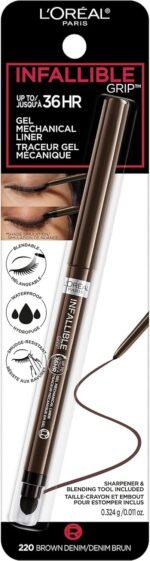 L'Oreal Paris Infallible Grip Mechanical Gel Eyeliner Pencil, Smudge-Resistant, Waterproof Eye Makeup with Up to 36HR Wear, Brown Denim, 0.01 Oz - Image 3