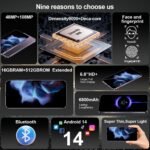 15ProMax 5G Unlocked Smartphone,16GB+512GB Fully Cell Phone for Android 14, 6.8" Unlocked Cell Phone, 6800mAh, 48MP+108MP Dual Camera/Dual SIM/Fingerprint Lock/Face (Purple) - Image 5