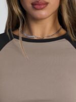 Trendy Queen Women's Long Sleeve Shirts Slim Fit Stretchy Color Block Slightly Cropped Tops - Image 6