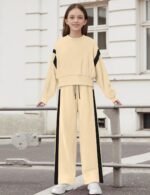 Shallmu Girls Clothes Long Sleeve Stripe Pullover Sweatshirts Top Wide Leg Sweatpants Fall Winter 2 Piece Outfits Sets - Image 3