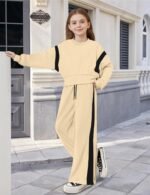 Shallmu Girls Clothes Long Sleeve Stripe Pullover Sweatshirts Top Wide Leg Sweatpants Fall Winter 2 Piece Outfits Sets - Image 4