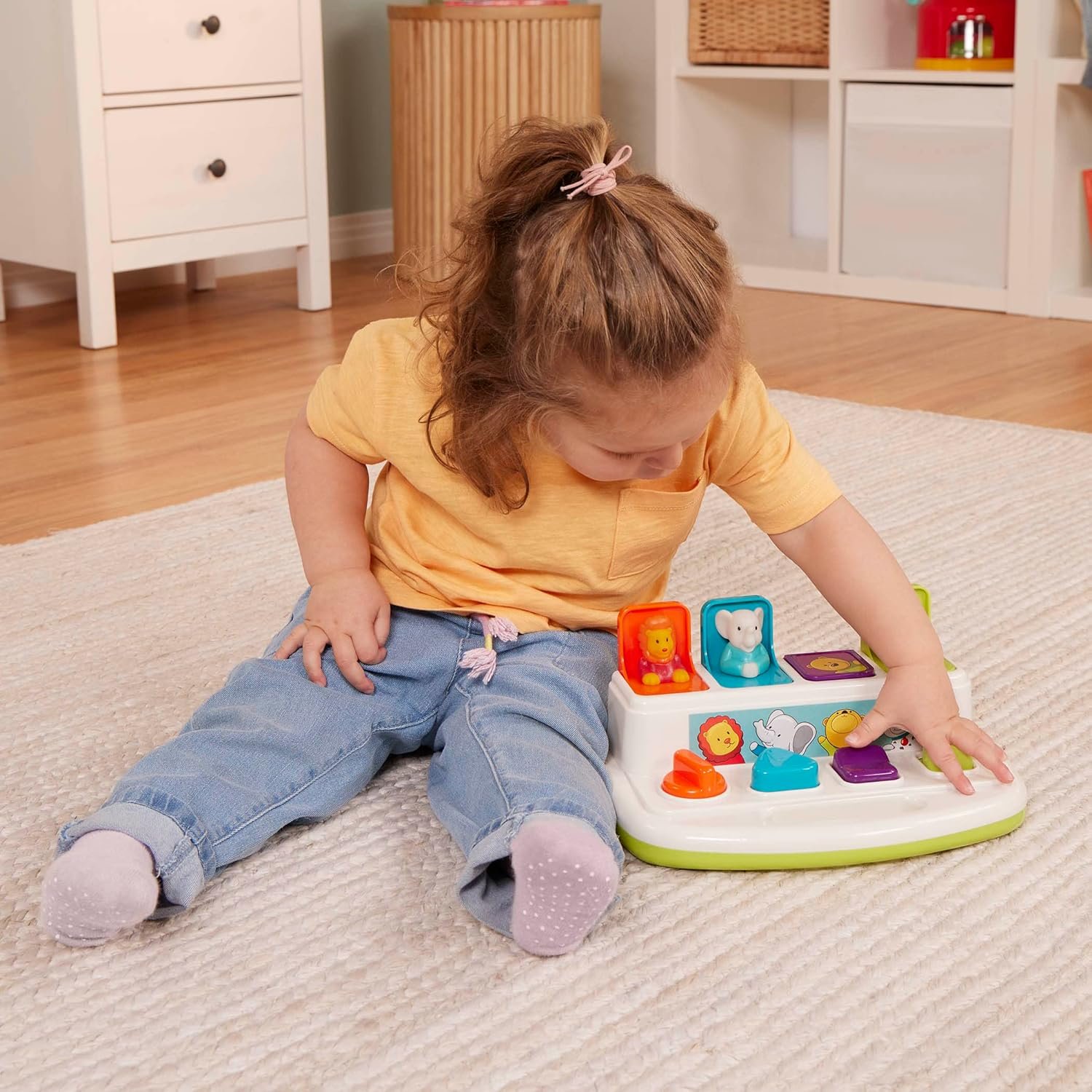 Battat – Cause – And – Effect Toy – Developmental Toy With Buttons & Colors – Color Sorting Animal Toys – For Kids, Toddlers, Babies – 18+ Months – Pop – Up Pals - Image 3