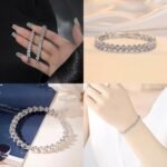 Crystal Wedding Jewelry Set, Silver Necklace Earrings Bracelet Crystal Bridal Wedding Jewelry Sets for Brides Bridesmaid Prom Costume Accessories - Image 10