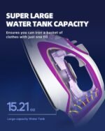 Steam Iron for Clothes, 1750W Iron with Rapid Heating, Non-Stick Ceramic Soleplate, Powerful Steam, Self-Cleaning, Auto-Off, Anti-Drip, 15.21oz Water Tank Ironing Clothes for Home, Purple - Image 6