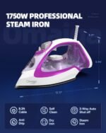 Steam Iron for Clothes, 1750W Iron with Rapid Heating, Non-Stick Ceramic Soleplate, Powerful Steam, Self-Cleaning, Auto-Off, Anti-Drip, 15.21oz Water Tank Ironing Clothes for Home, Purple - Image 7