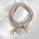 Crystal Charms Multilayer Bracelets - 3PCS Gold/Silver/Rose Gold Corn Chain Bracelet for Women, Tree of Life Heart Shaped Stretch Bracelet - Image 6