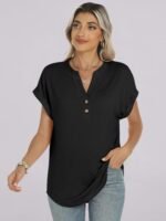 ANRABESS Womens Short Sleeve Henley Tops V Neck Dressy Casual Blouses Summer Trendy Tee Shirts 2025 Vacation Fashion Clothes - Image 7