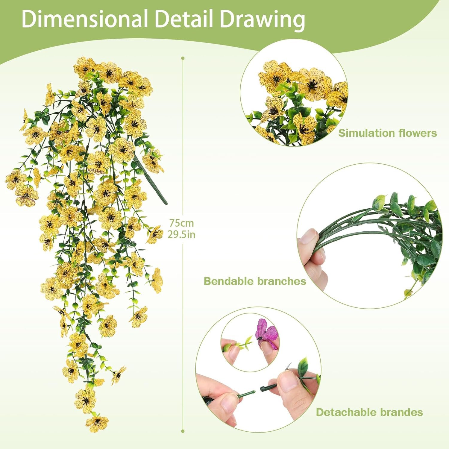 Artificial Hanging Flowers for Outdoors Faux Plants for Spring Summer Decoration,6 Bundles UV Resistant Realistic Silk Flowers Indoor Outside Garden Porch Patio Balcony Yard Farmhouse - Image 3